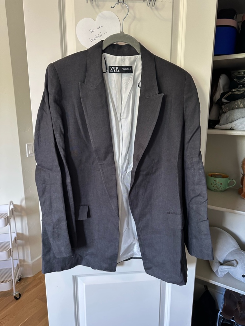 ZARA Charcoal Gray Linen Single-Breasted Blazer